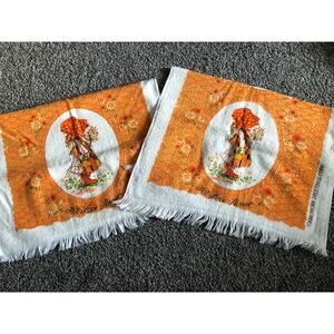 VTG Holly Hobbie Orange Let Love Flower Life's Treasures Hand Towel Lot 2 Unused